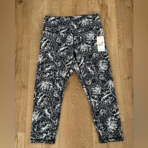 Balance Collection Floral Ankle Leggings Black White High Rise L NWT
